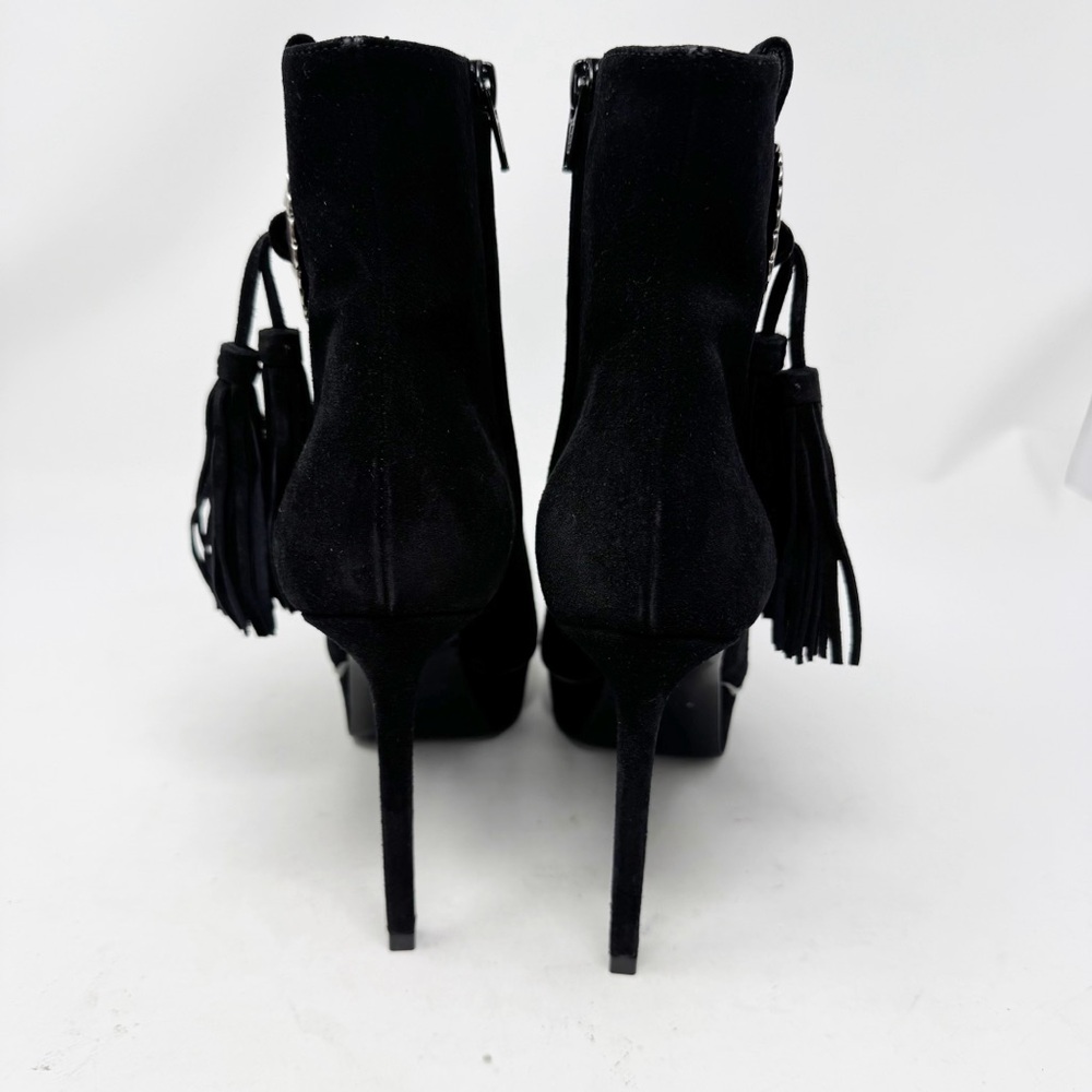 Saint Laurent Janis Concho Ankle Boots Size 37 Black Suede Platform Tassel - Picture 4 of 12